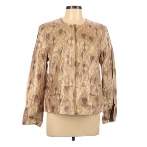 Chico's Jacket‎ Size L (Chicos 2) Full Zip Front Neutral Tan Cream Brown Coated
